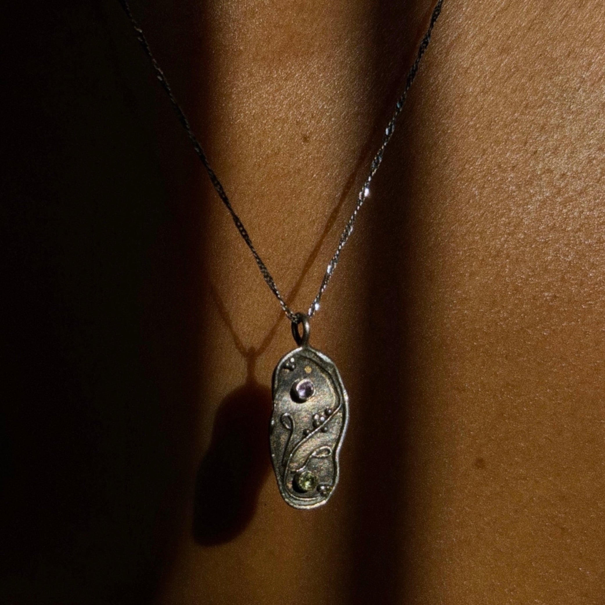 amethyst peridot yin yang sterling silver necklace handmade in bali