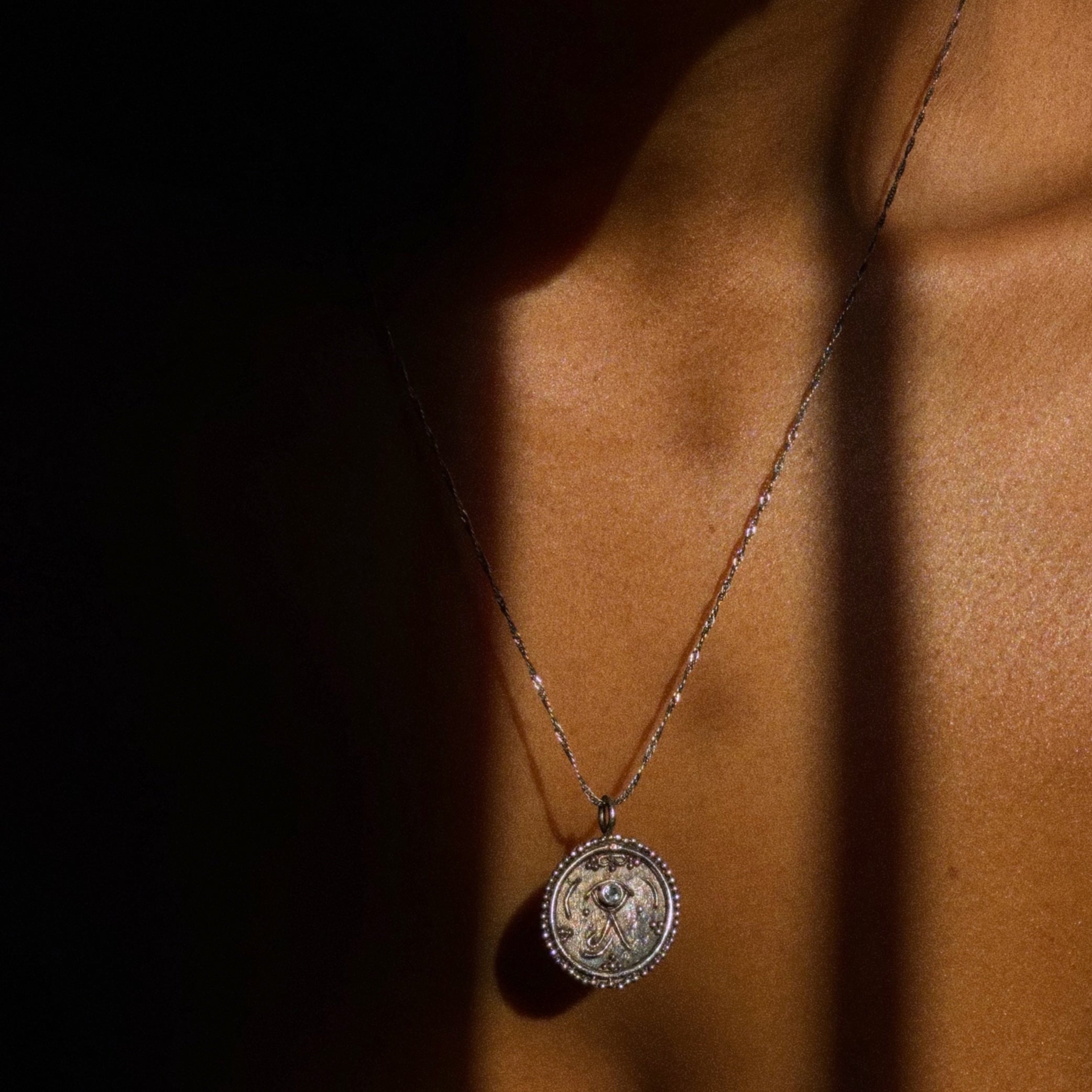 aquamarine eye of horus sterling silver necklace handmade in bali