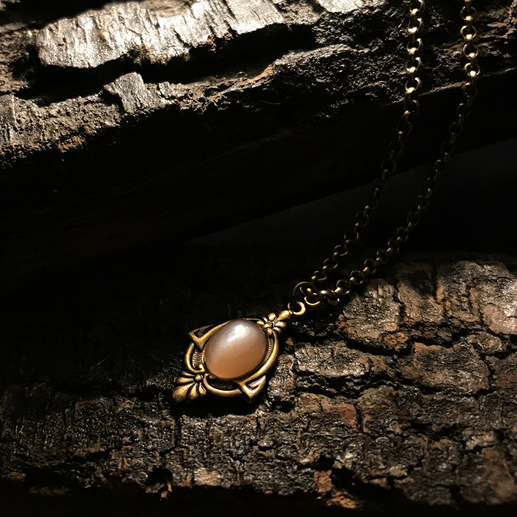 aria antique gold peach moonstone necklace