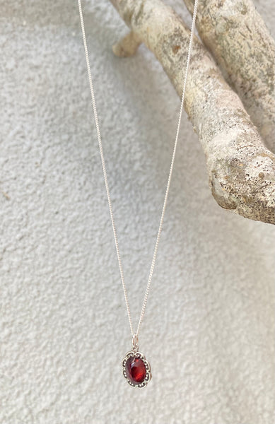 dahlia fine silver garnet necklace