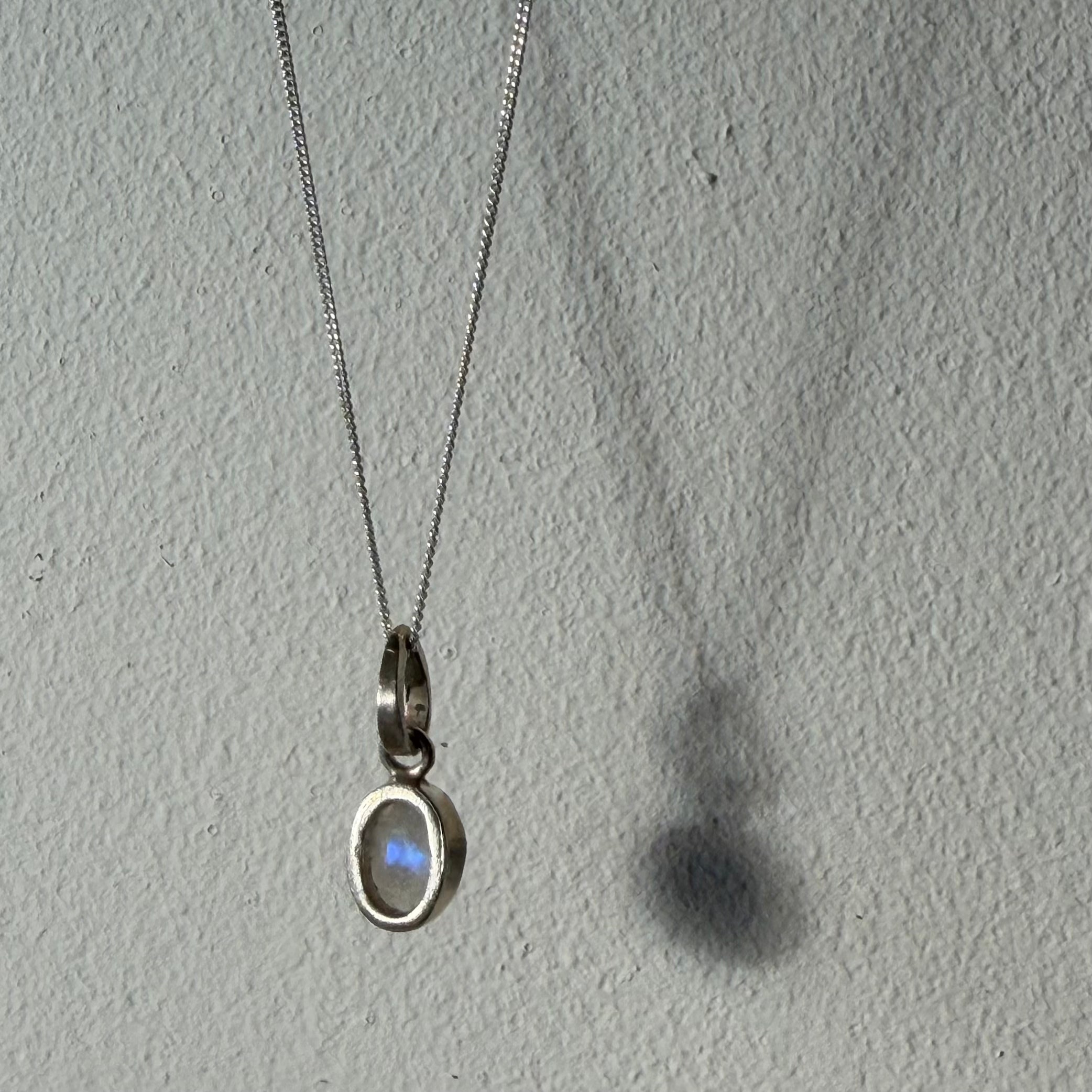 Rainbow Moonstone Solitaire Pendant — Sterling Silver