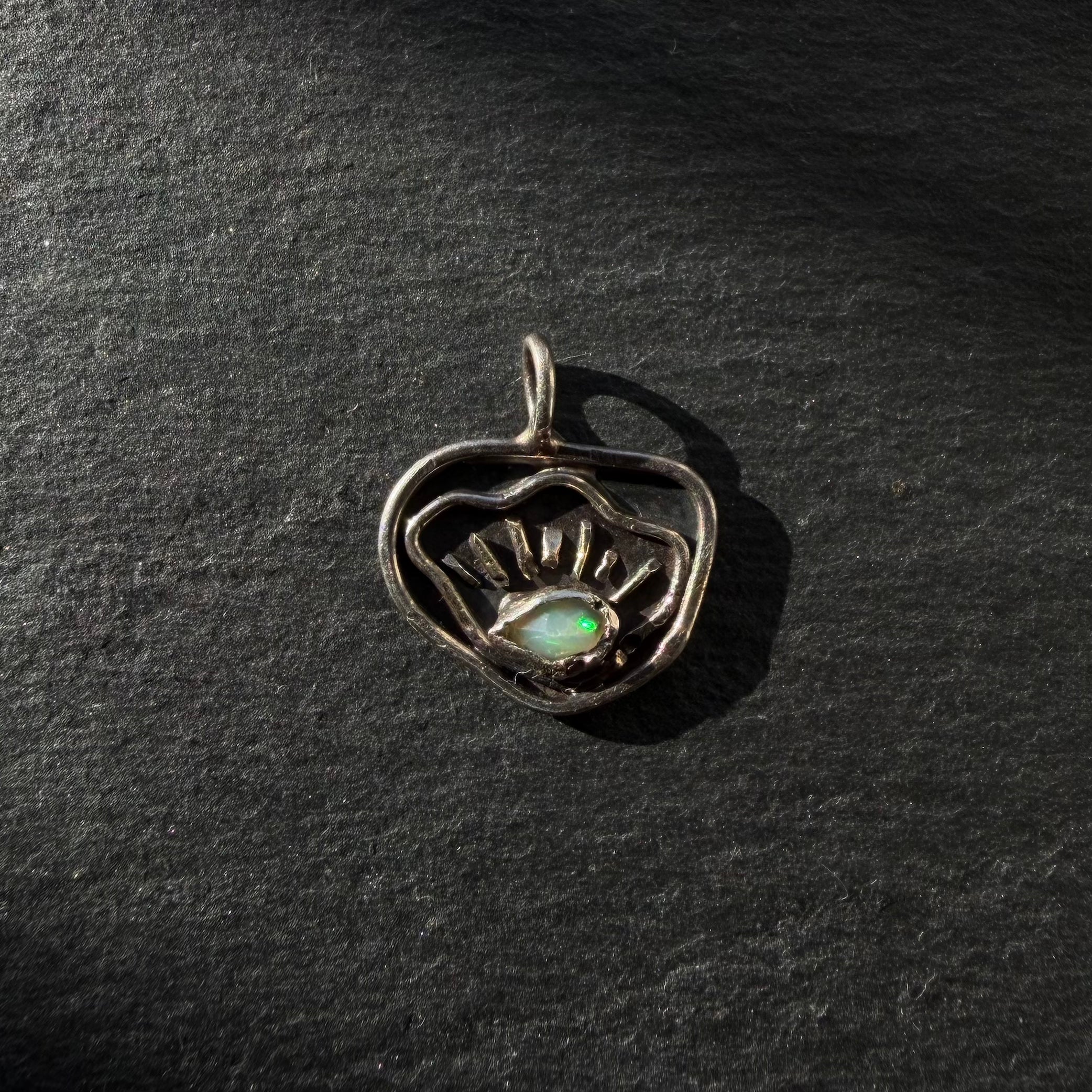 sterling silver evil eye shell pendant with opal gemstone