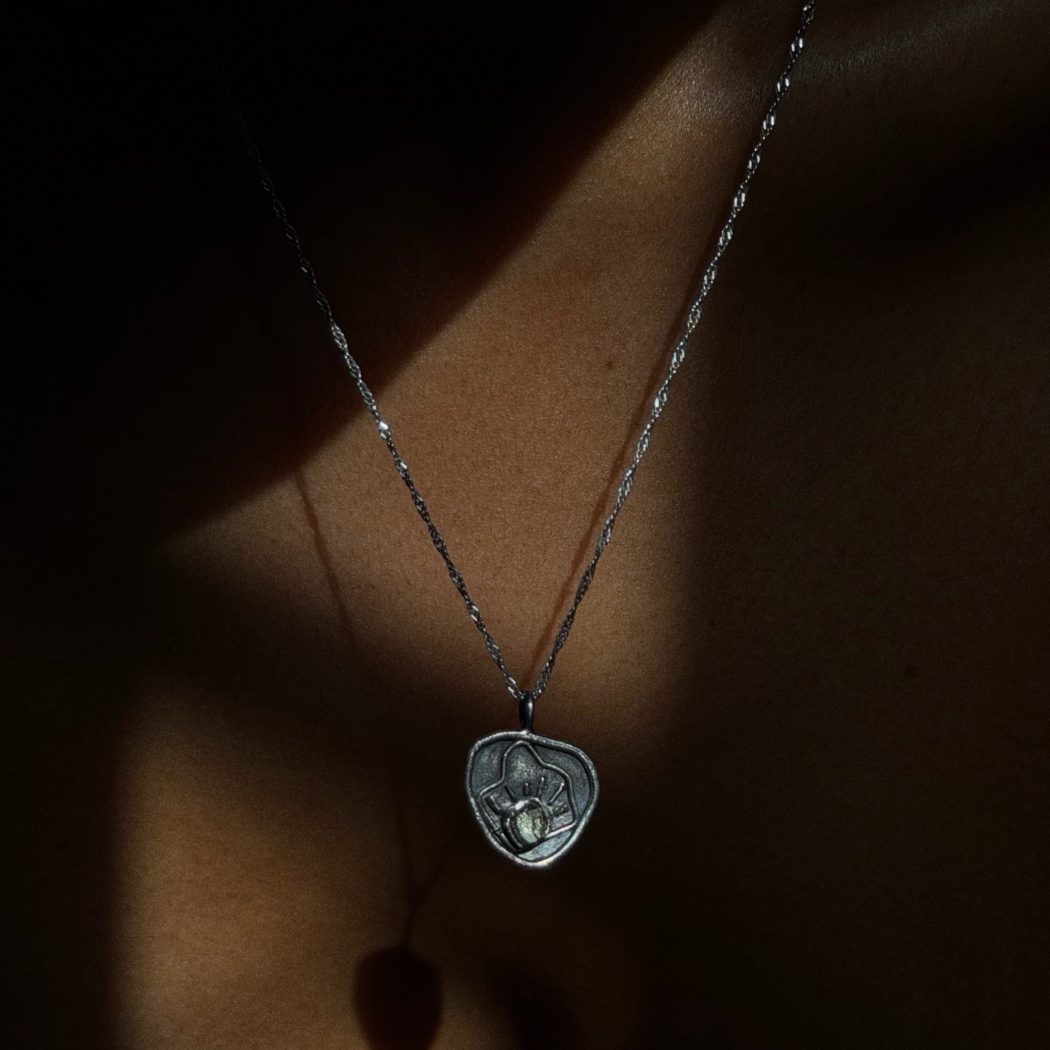 pyrite evil eye shell sterling silver necklace