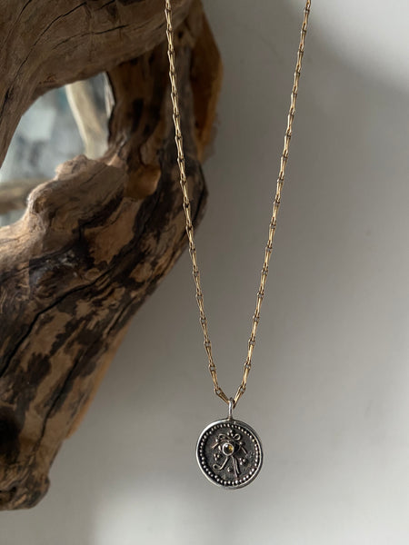 recycled silver citrine protective eye pendant with gold chain