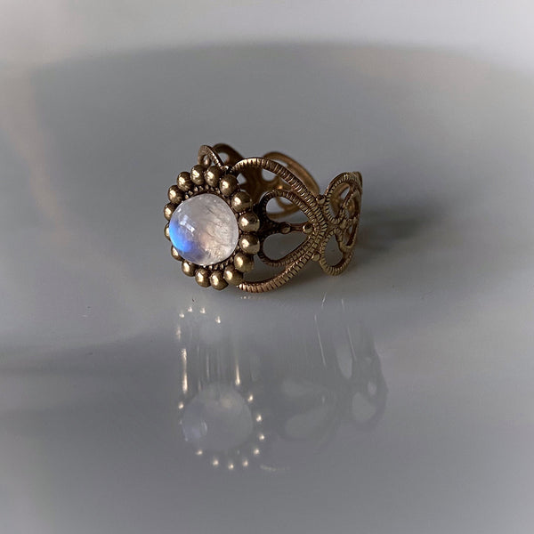 luna moonstone brass ring