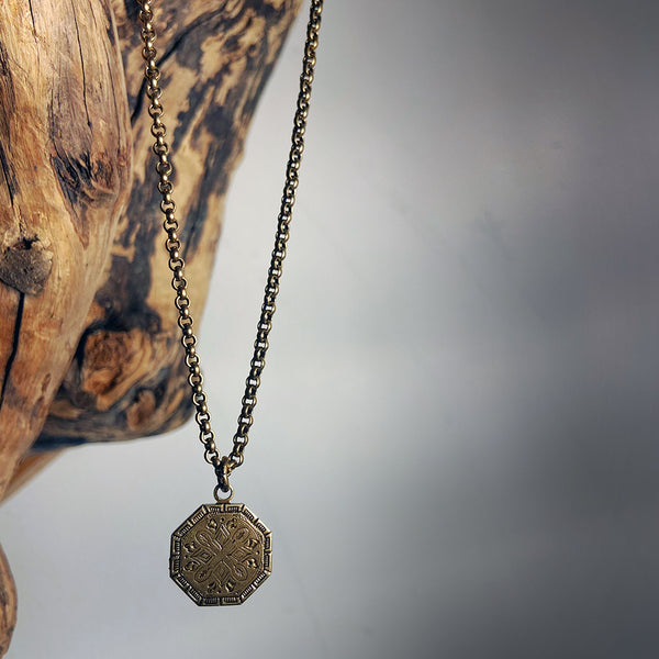 antique gold vintage octagon necklace