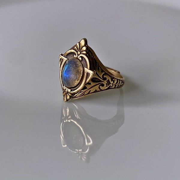 Aria Antique Brass Labradorite Ring