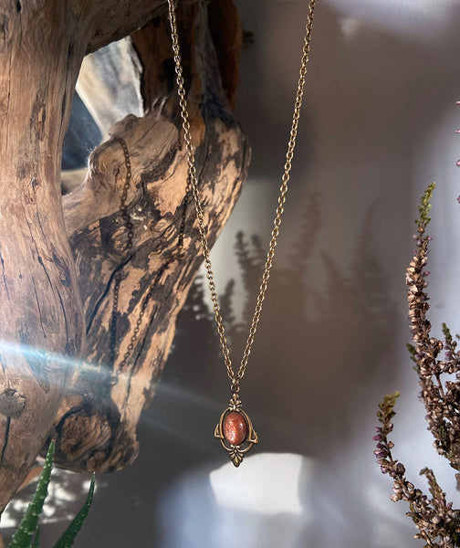 aria antique brass sunstone necklace