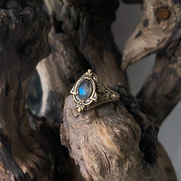 Aria Antique Brass Labradorite Ring