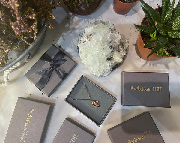 the artisan tribe eco friendly gift wrap for the aria sunstone necklace