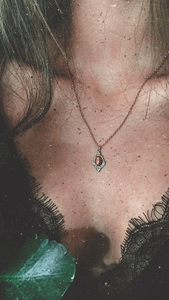 aria gold sunstone necklace on wearing