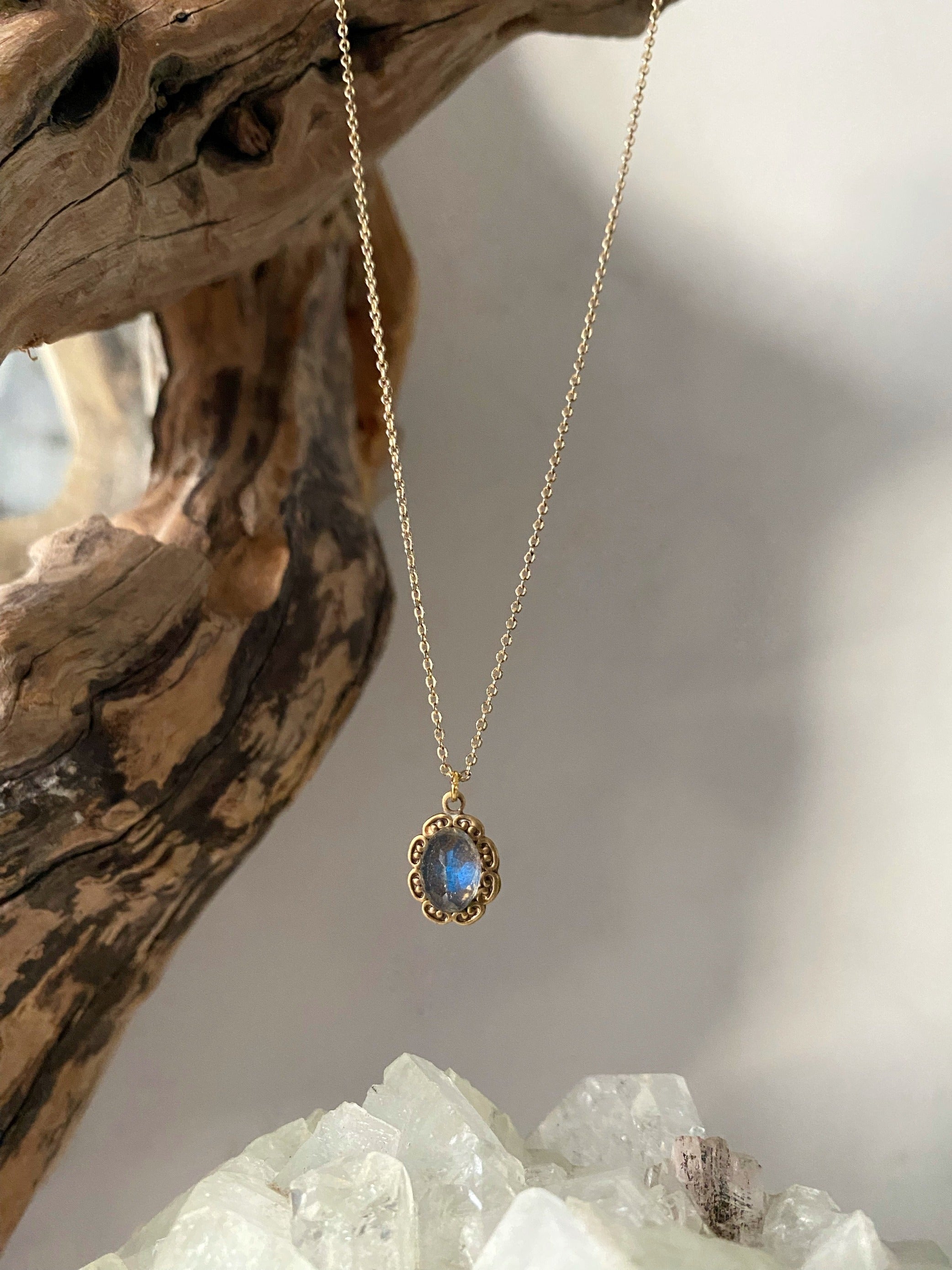 dahlia gold plated labradorite necklace