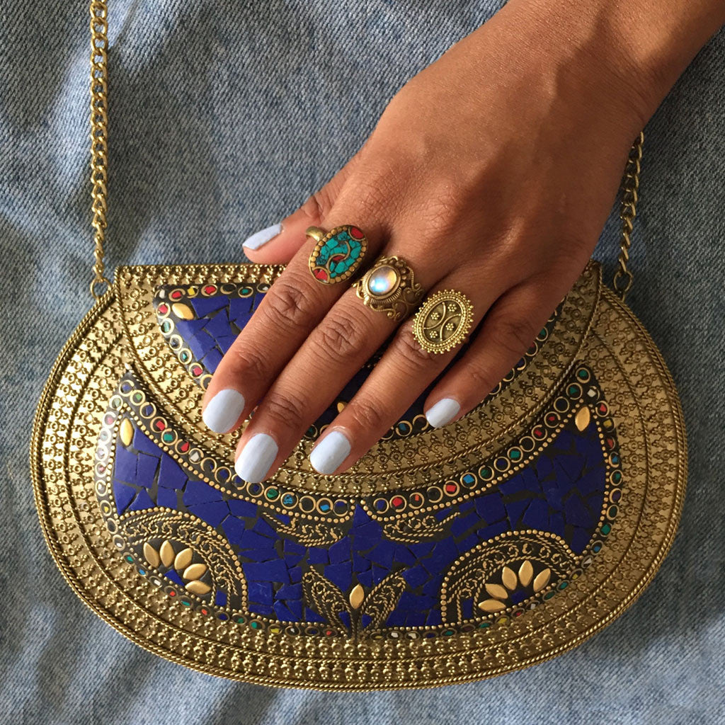 boho metal clutch