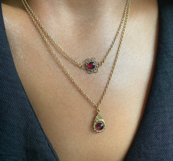 gold garnet necklaces