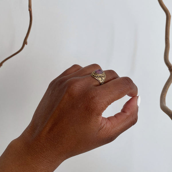 Irissa Antique Brass Amethyst Ring