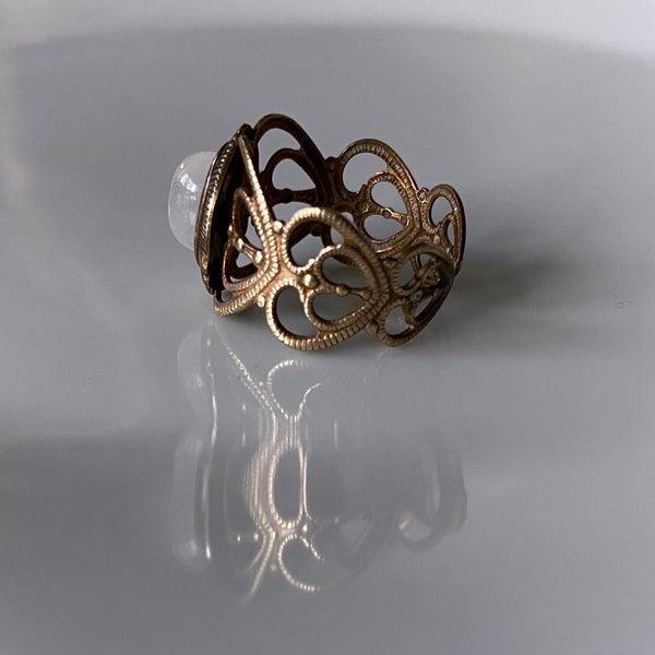 Irissa Antique Brass Rainbow Moonstone Ring