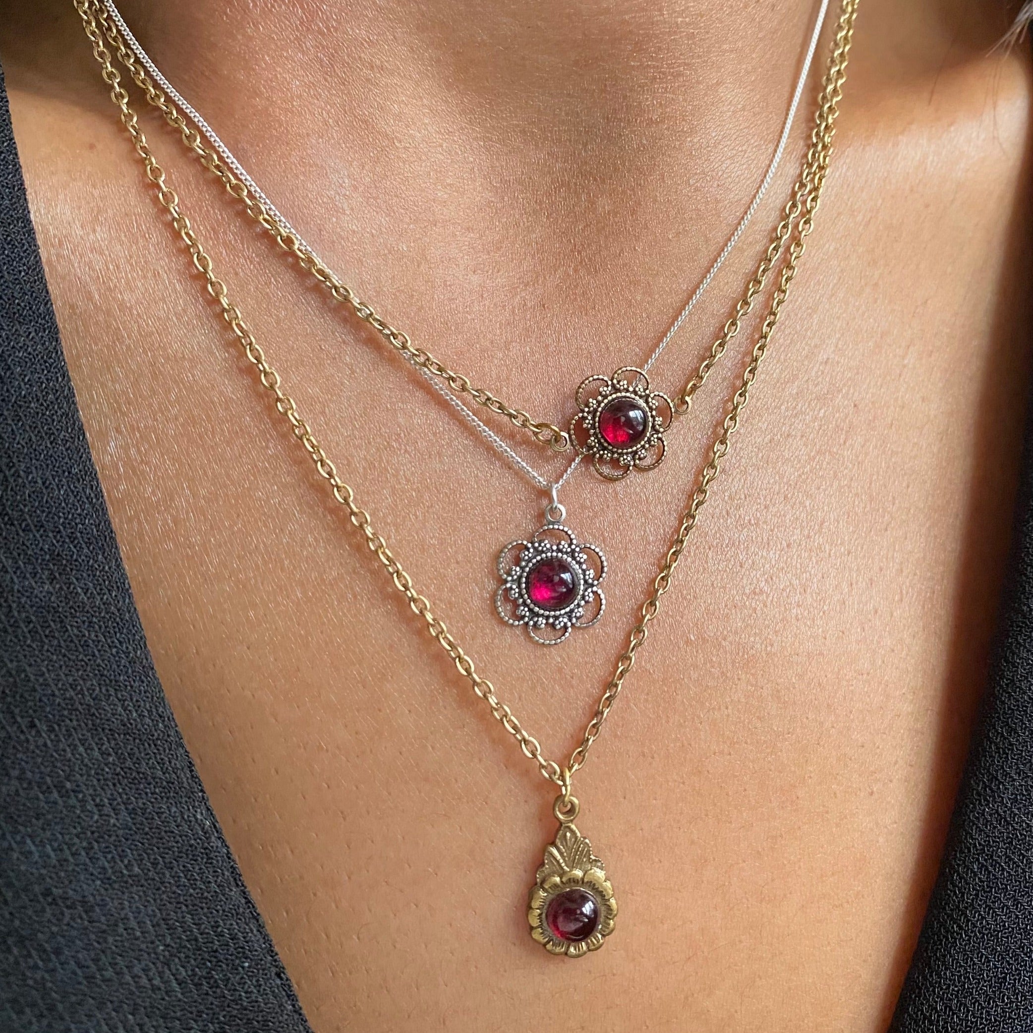 layering garnet necklaces