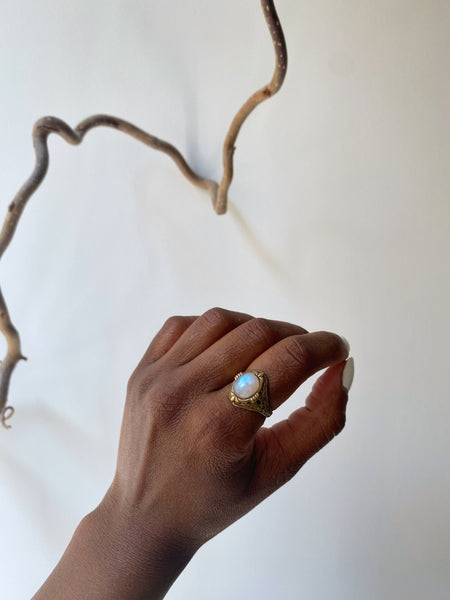 Marya Antique Brass Moonstone Ring