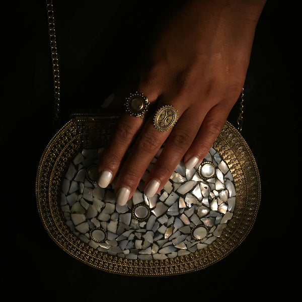 vintage gold pearl clutch bag