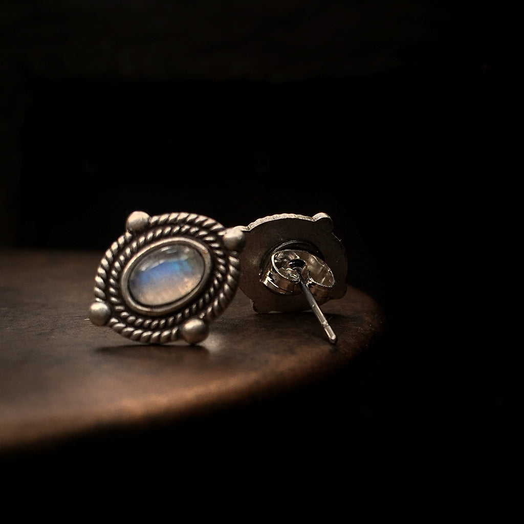 silver antique moonstone studs