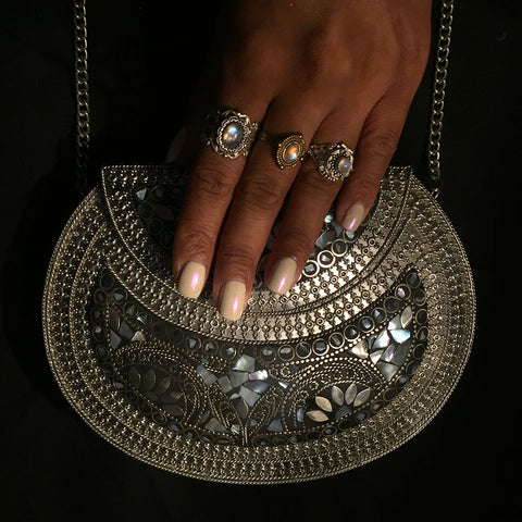 silver metal bag