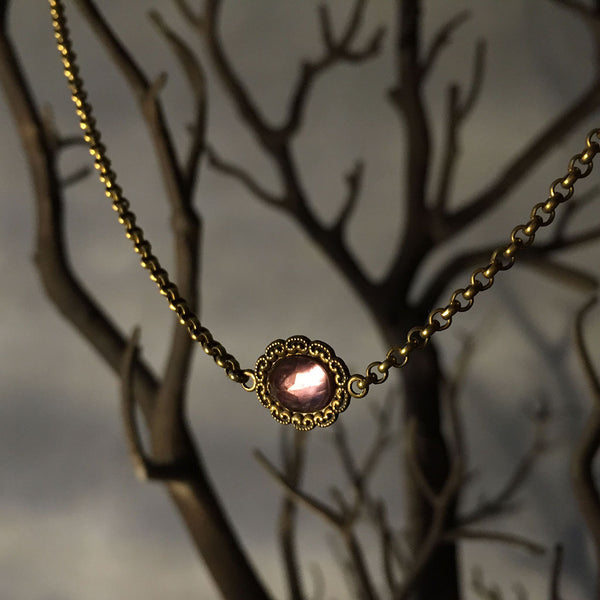 brass rose cut amethyst necklace