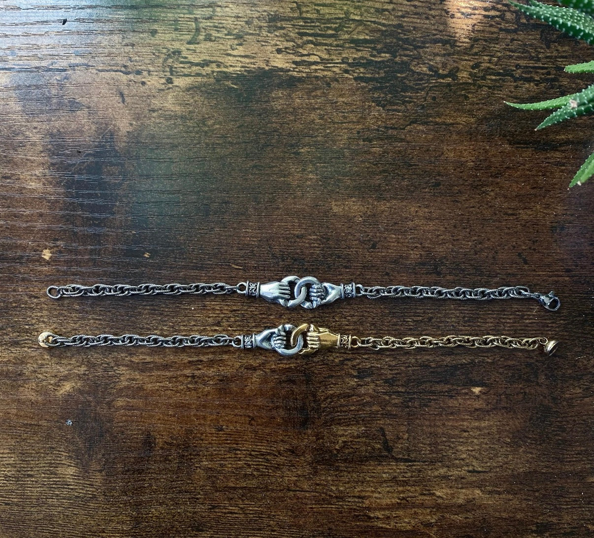 Mixed Metal Interlocking Hands Bracelet