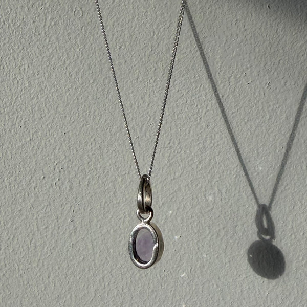 open back design of amethyst sterling silver pendant 