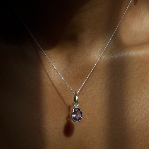 amethyst sterling silver pendant on wearing
