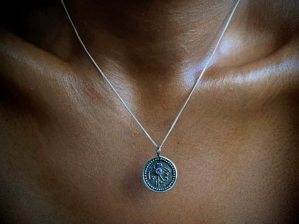 antique silver eye of horus amethyst necklace