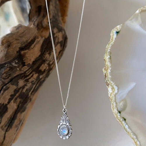 Arabella Antique Silver Rainbow Moonstone Necklace