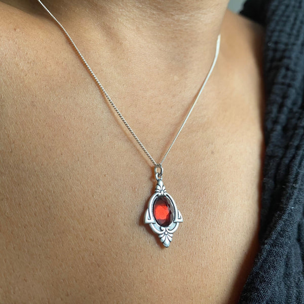 aria red garnet fine silver necklace