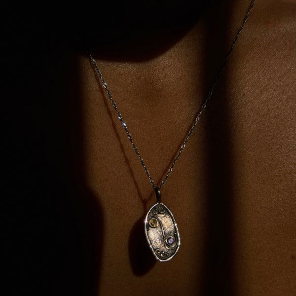 citrine and amethyst yin yang sterling silver necklace