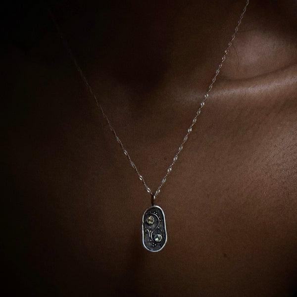 citrine and peridot yin yang silver necklace handmade in bali