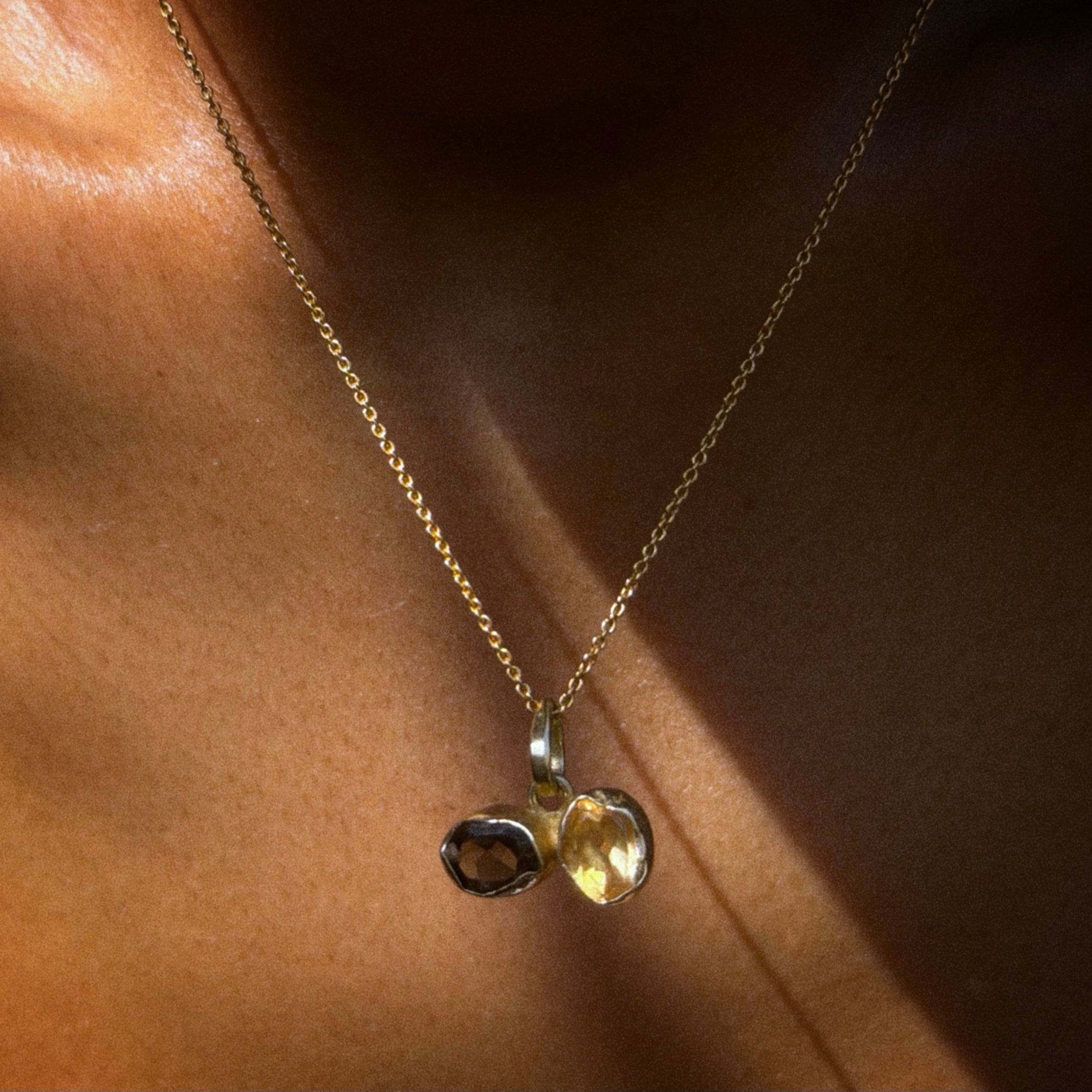 Citrine & Smoky Quartz Toi et Moi Pendant — Gold Dipped Sterling Silver