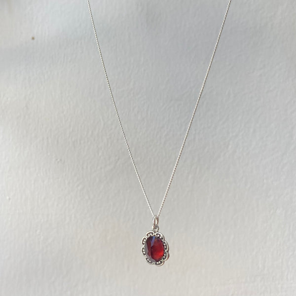 dahlia red garnet silver necklace