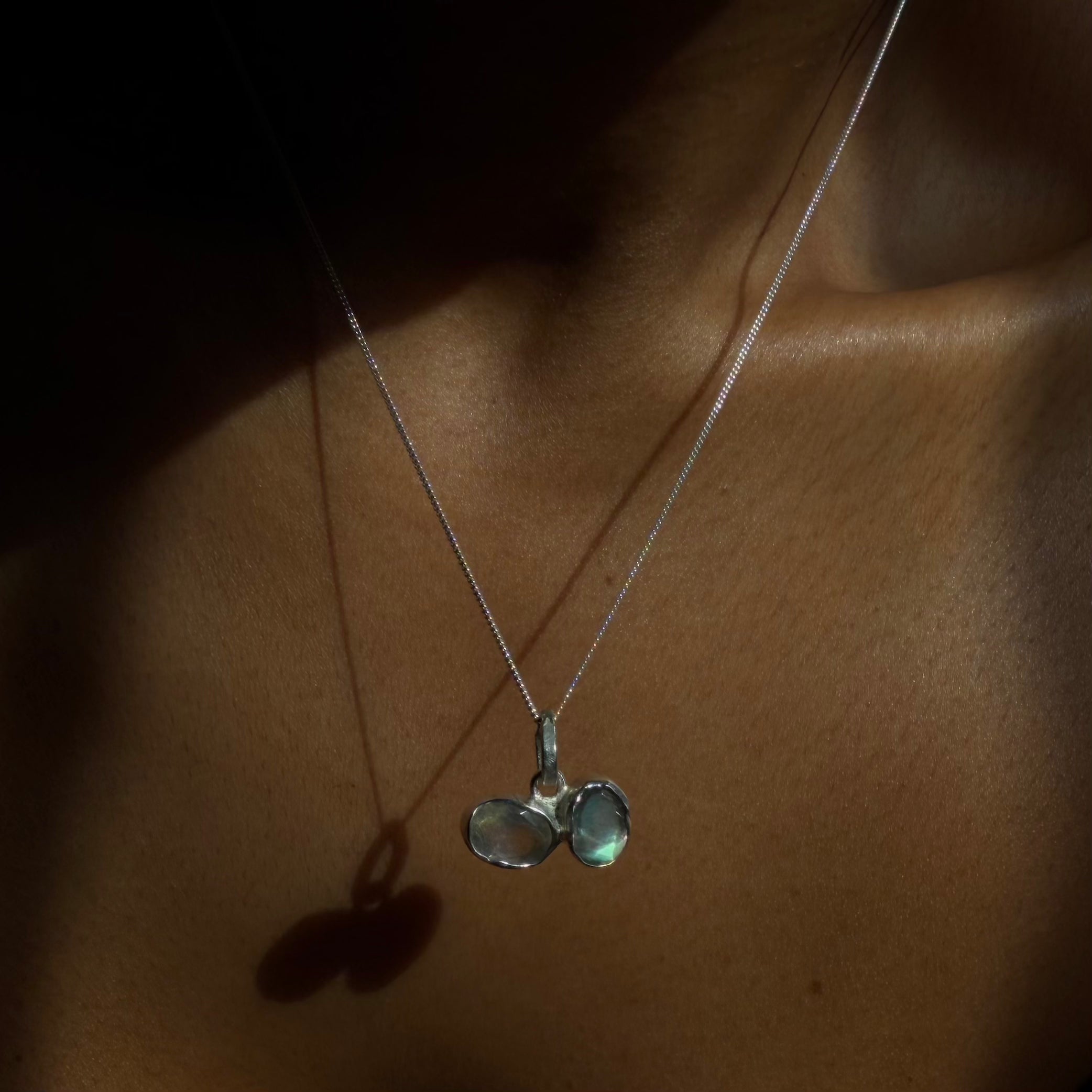 labradorite toi et moi necklace worn