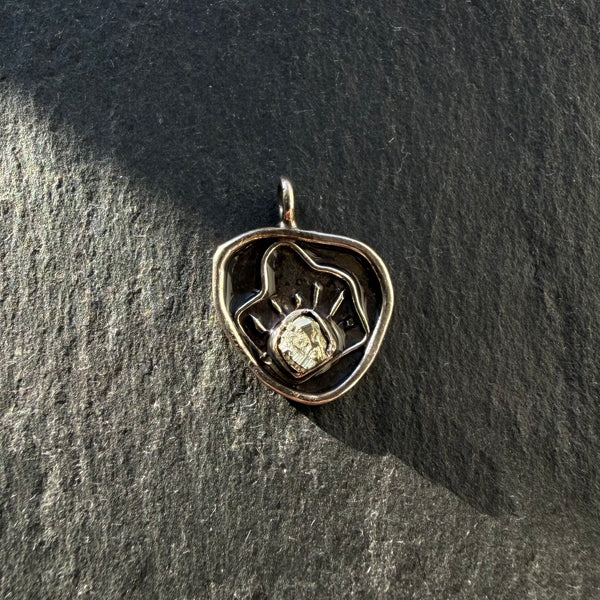 Handcrafted sterling silver evil eye shell pendant with pyrite gemstone