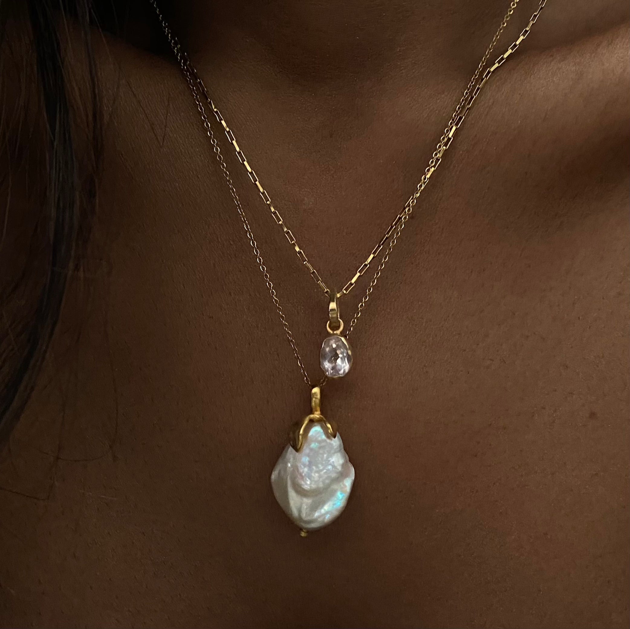 rose quartz gold necklace layered