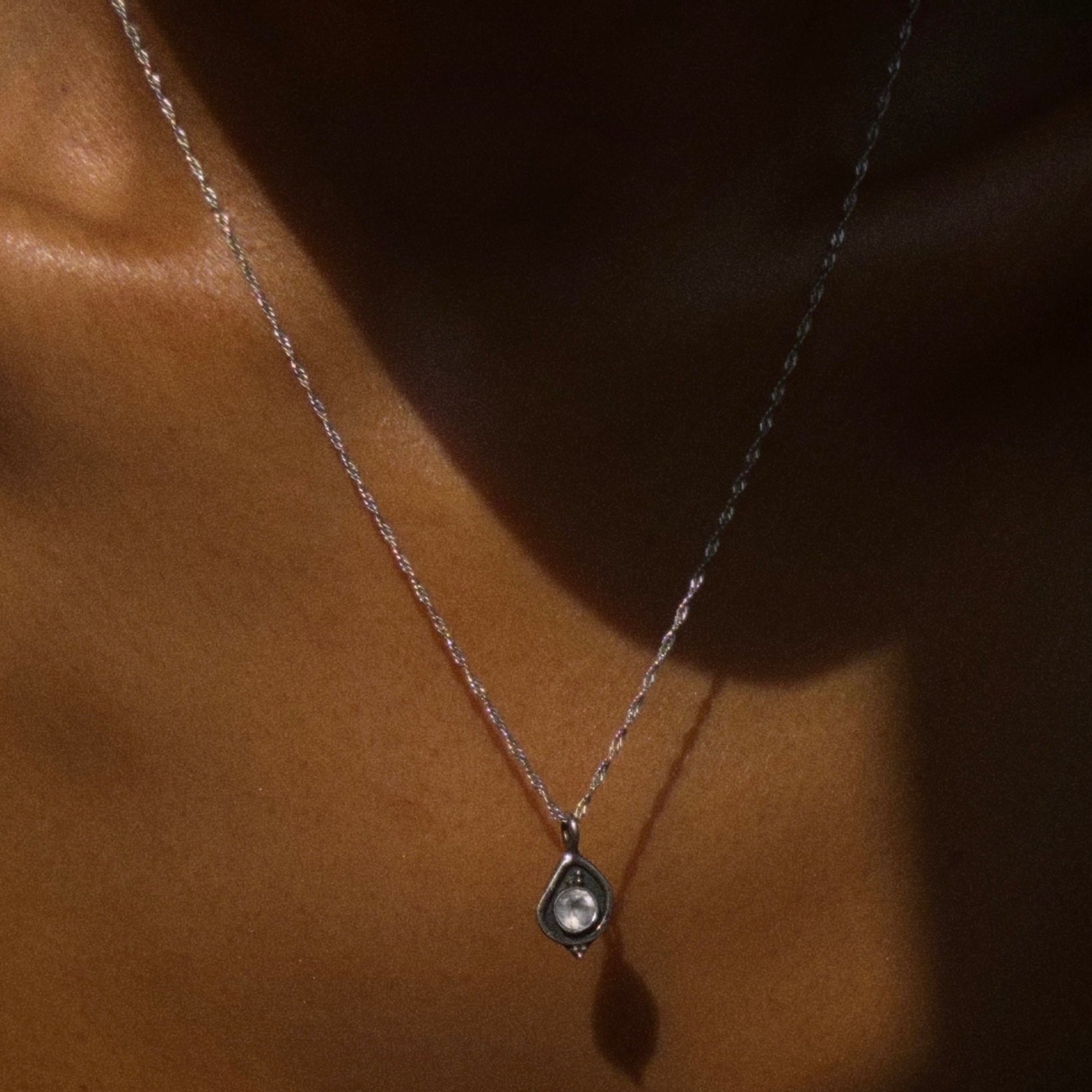 rose quartz dainty eye sterling silver necklace