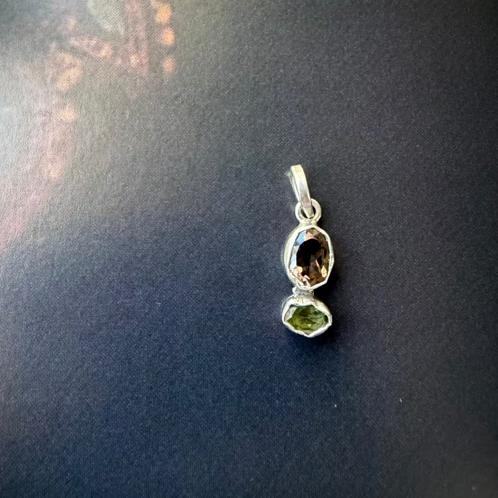 smoky quartz peridot recycled silver pendant handcrafted in Bali