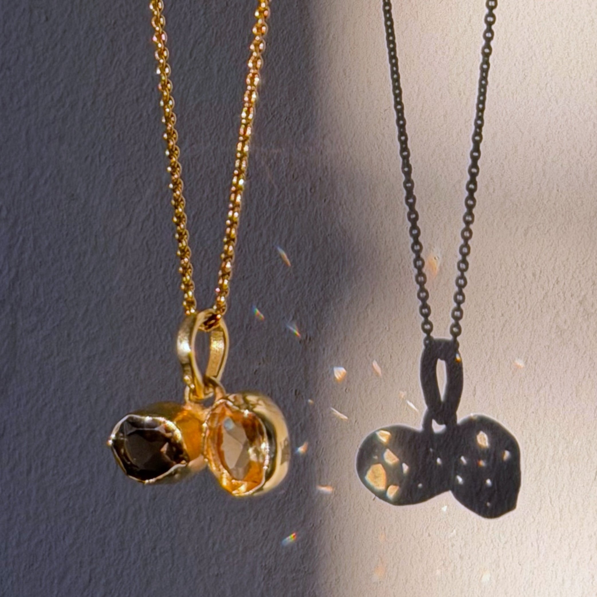 smoky quartz and citrine gold pendant detail