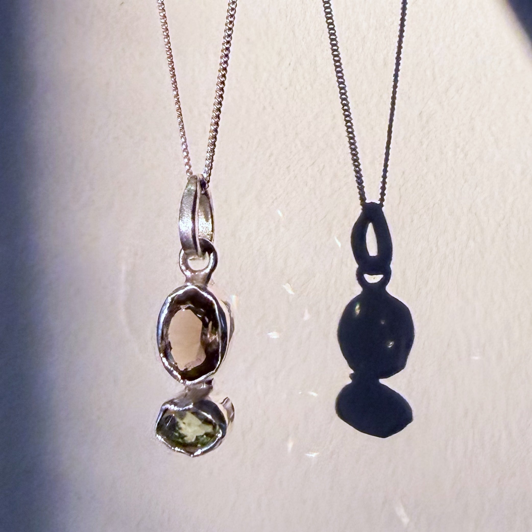 smoky quartz and peridot silver pendant up close