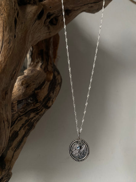 sterling silver eye of ra aquamarine pendant