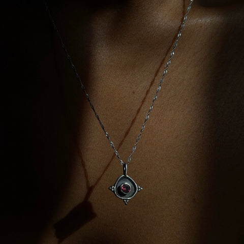 pink tourmaline silver necklace