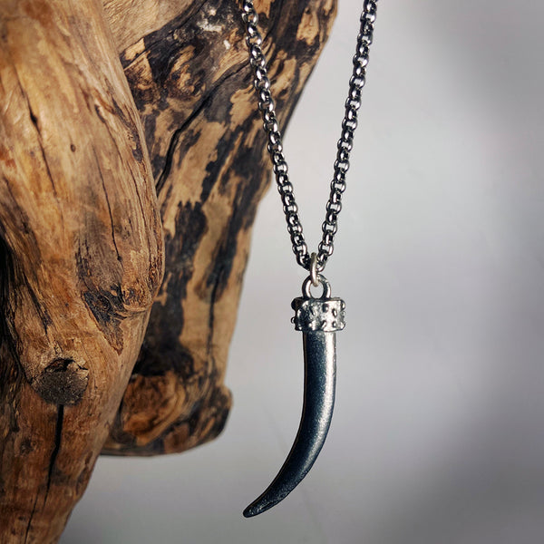 solid silver plated tusk necklace