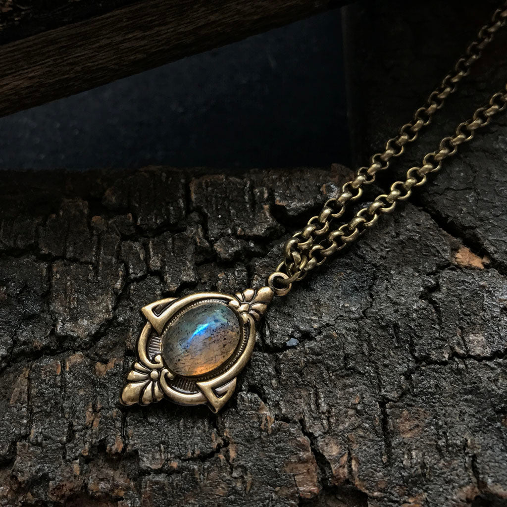 thumbnail image 2 of Handmade Labradorite Gemstone Pendant – Natural Black Stone, Silver Plated, 1.77" 2 of 5