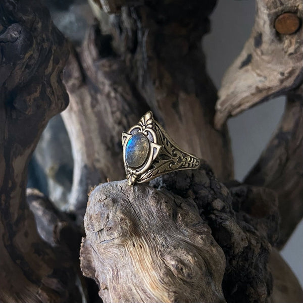 Aria Antique Brass Labradorite Ring