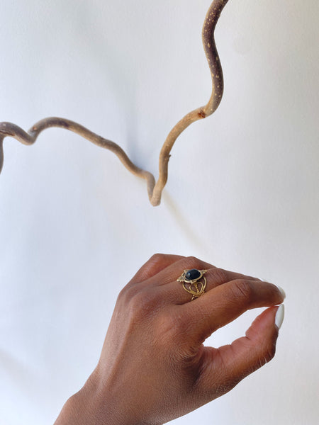 Aria Ornate Brass Onyx Ring