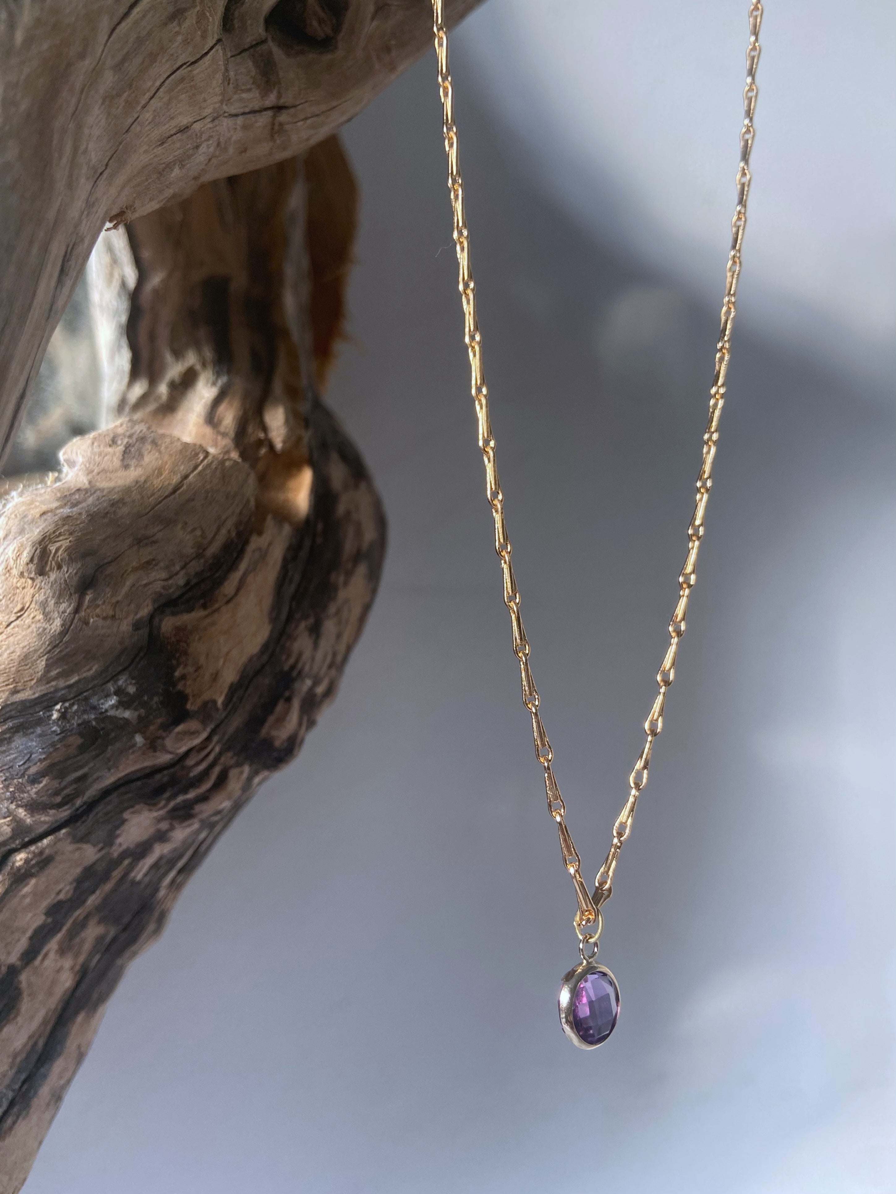 gold genuine amethyst necklace